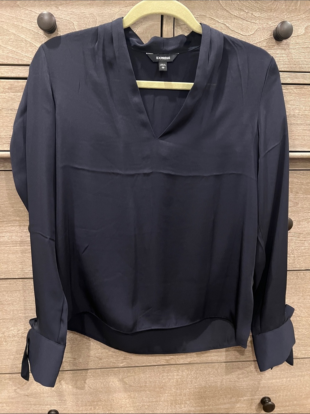 Express Deep Navy V-Neck Long Sleeve Blouse XS